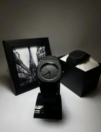 Full Black Aura Quartz Watch With Box-Premium Quality & Finish-Best Quality Analog Watch|Full Black Color Watch